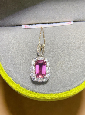 1克拉天然碧玺吊坠18k金薄荷绿樱花粉彩宝锁骨项链女银颈链