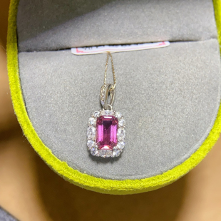 1克拉天然碧玺吊坠18k金薄荷绿樱花粉彩宝锁骨项链女银颈链