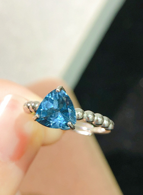 榜首珠宝新款伦敦蓝托帕石戒指女 蓝色宝石银镀18K金镶嵌8MM