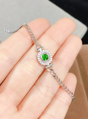 泰国宝石 透辉石手链纯银镶嵌女简约彩宝镶嵌礼物手链枕方手链