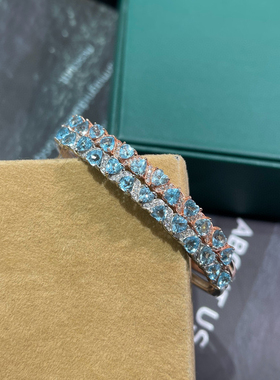 天然托帕石正色霓虹蓝手链银镀18k金色奢华镶嵌爱心裸石尺寸4mm