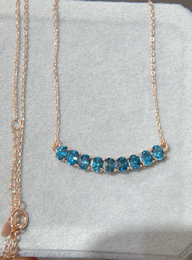 新款天然托帕石项链 优雅净体爆闪火彩925银精工镶嵌3*4MM