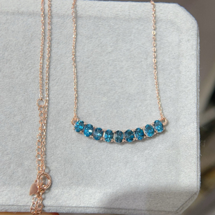 4MM 优雅净体爆闪火彩925银精工镶嵌3 新款 天然托帕石项链