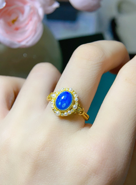炫彩蓝欧泊戒指，绝美显白，主石6*8mm，S925银精工镶嵌
