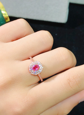 银镶天然粉蓝宝戒指主石尺寸4*5mm小轻奢风格支持鉴定