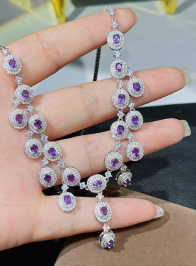 正品乌拉圭天然紫水晶项链圆润项链高贵气质短款时尚开运