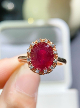 新烧红宝石戒指  鸽血红宝石戒指花苞款 大颗粒裸石手饰指环