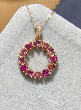 天然卢比来碧玺甜甜圈吊坠 火彩闪 石3*3mm特惠 925银镶嵌 送银链