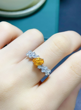 s925纯银镶嵌天然芬达椭圆形5*7mm时尚百搭简约大气日韩清新戒面