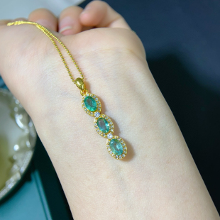 项链女新款 OL日韩森系项饰锁骨链 流行多子多福天然祖母绿吊坠时尚