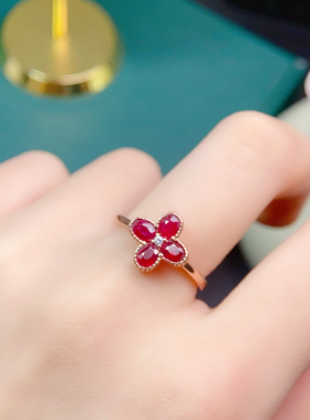 纯天然缅甸红宝石戒指鸽血红红宝石艳如烈火戒面约3*4mm母