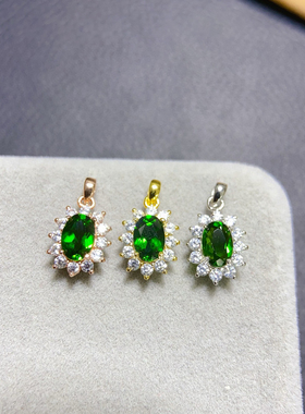 特惠小巧精致天然透辉石吊坠925银镀金4*6Mm小巧精致简约