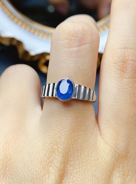 银饰天然蓝宝石戒指空托活口宽戒臂欧美气质网红包镶戒托女椭圆