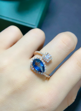 纯天然伦敦蓝蓝托帕石戒指出货7*11mm925银精工镶嵌