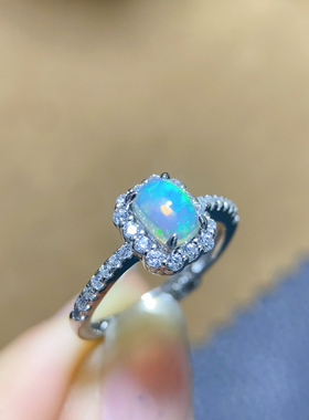 2024年新款欧泊戒指尺寸925银精工镶嵌生日礼物送闺蜜朋友日常