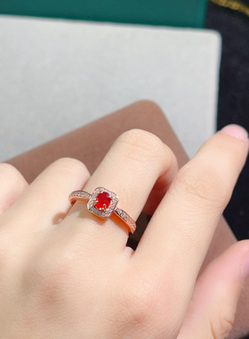 纯天然红蓝宝戒指通透5A级宝石4*5mm925银精工镶嵌厚重用银
