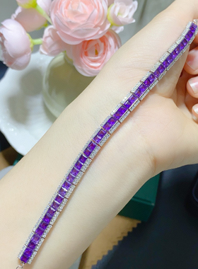 纯天然紫水晶手链女款 神秘梦幻紫天然紫水晶 3*3mm925纯银镶嵌