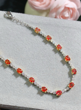 天然红蓝宝手链。超粉嫩晶体通透宝石3*4mm925银精工镶嵌