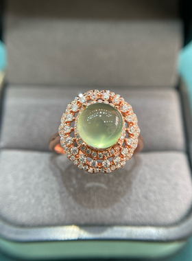 天然葡萄石戒指 冰种起荧光晶体干净925银精工镶嵌8*8mm