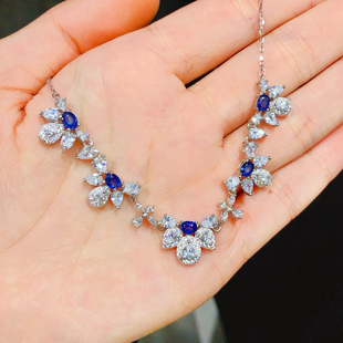 泰国一手货源s925纯银项链女款 镶嵌天然蓝宝石项链银镀18k金