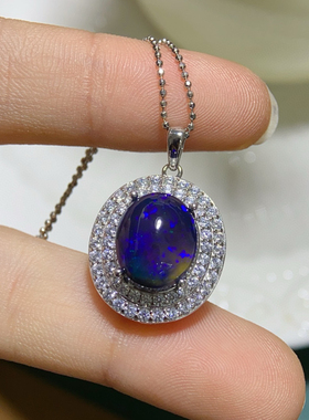 天然炫彩火彩黑欧泊吊坠项链日韩时尚款彩宝送闺蜜送女友礼物