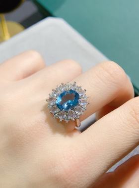 天然伦敦蓝托帕石戒指，全净体 无瑕疵 尺寸：方8*10mm520礼物