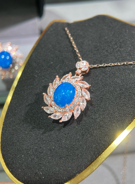 超美天然蓝欧泊吊坠戒指925银镶嵌日韩时尚款炫彩白欧泊情人节