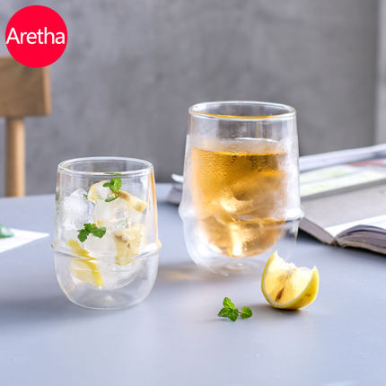 阿石 双层耐热玻璃杯 咖啡杯简约水杯 红酒杯 茶杯 甜品杯泡