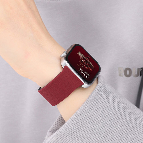 适用华为fit4手表fit4pro表带fit5新款watchfit3荔枝纹硅胶磁吸一体腕带智能三四代男女酒红色高级感运动腕带