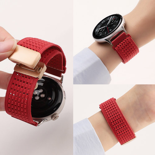 新年红适用vivowatch5表带vivowatchGT2尼龙编织iqoowatchgt磁吸扣透气回环腕带智能运动手表配件男女生通用