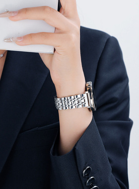 适用华为GT5表带GT6手表小蛮腰七珠钢表链gt4智能gt5Pro42mm新款Watch5金属不锈钢替换腕带时尚高级女士41mm