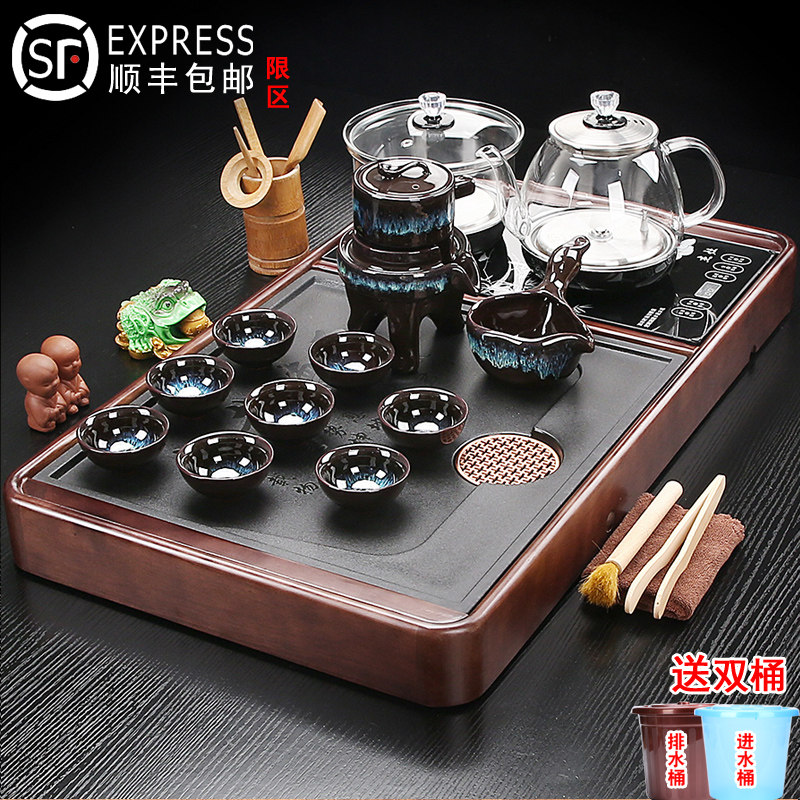 全自动茶盘实木家用新款石茶台底部上水一体茶海茶具套组排水托