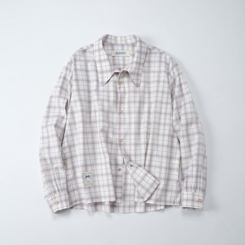 hukket度假领宽松风格打褶细节格子衬衫宽松