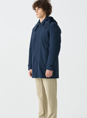 透气弹力中长款带帽棉服男
