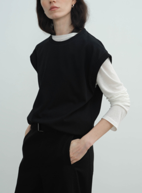 MZUC 重磅全棉倒梯形宽松休闲廓形背心真丝羊绒莫代尔打底T恤