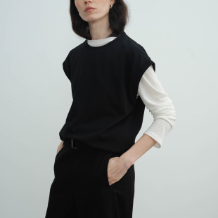 MZUC 重磅全棉倒梯形宽松休闲廓形背心真丝羊绒莫代尔打底T恤