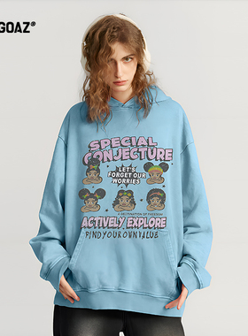 「CARGOAZ」2025AW 潮牌男女同款美式复古印花卫衣宽松洗水连帽衫