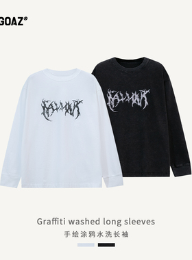 「CARGOAZ」2024AW 潮牌男女同款美式复古高街印花洗水长袖T恤