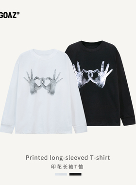 「CARGOAZ」2024AW 潮牌男女同款秋季宽松爱心手势印花长袖T恤