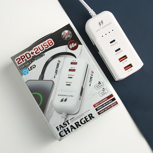 外贸PD66W大功率5.1A usb插座手机充电器led带数据线插板多孔排插