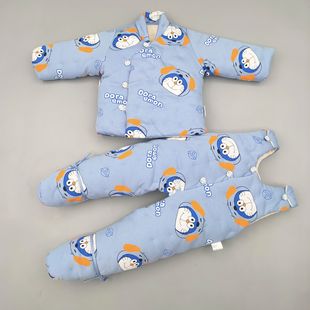 新生儿包脚棉衣外穿 婴儿棉袄连脚棉裤 宝宝手工棉衣纯棉花冬季 厚款