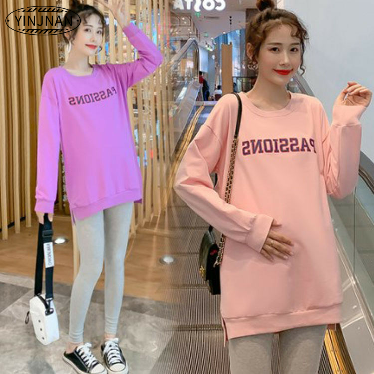 孕妇装上衣 2020秋季新款时尚韩版潮妈中长款外穿打底T恤孕妇卫衣