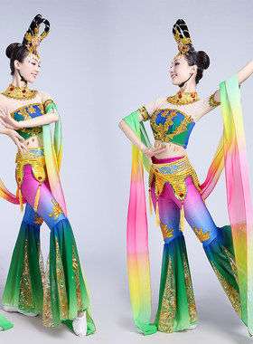 新款敦煌飞天舞蹈服装嫦娥奔月演出服琵琶成人仙女飘逸古典演出服