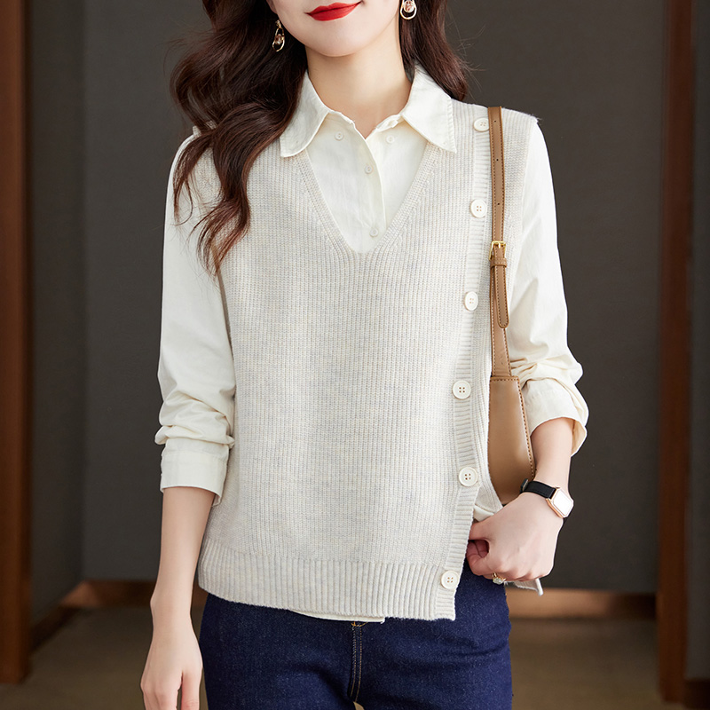 初影套头通勤翻领马甲潮流精品