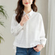 新款 设计感小众上衣2026春装 双侧兜宽松纯棉衬衣 女长袖 初影白衬衫