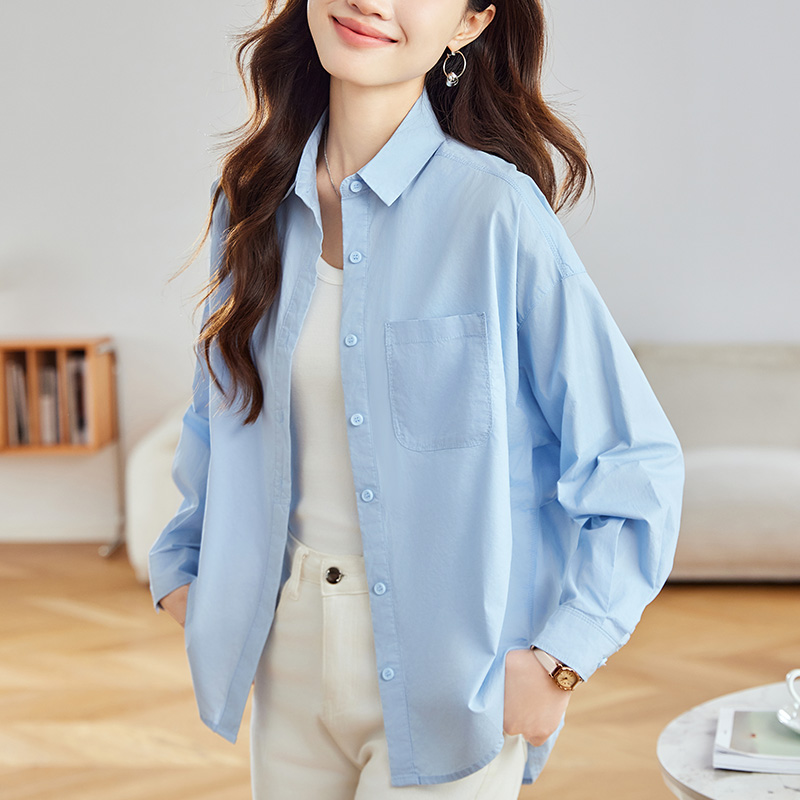 初影 白衬衫女长袖中长款宽松上衣2025春装新款简约精致通勤衬衣