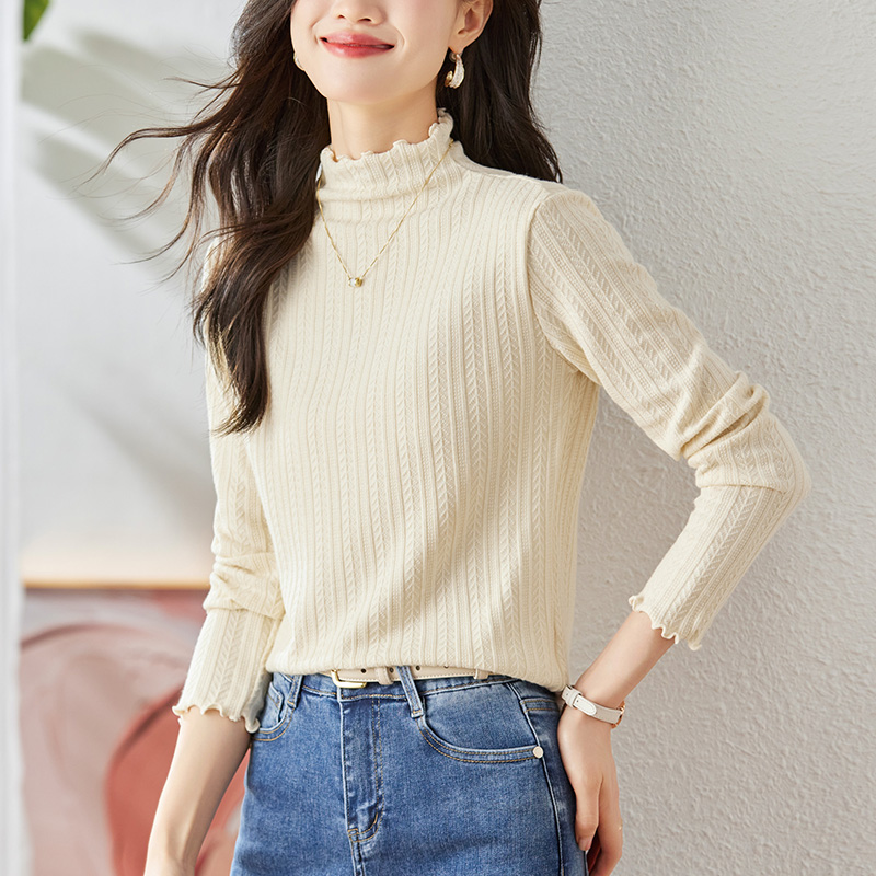 初影 杏色针织衫女长袖2025秋装新款内搭打底衫半高领上衣毛衣