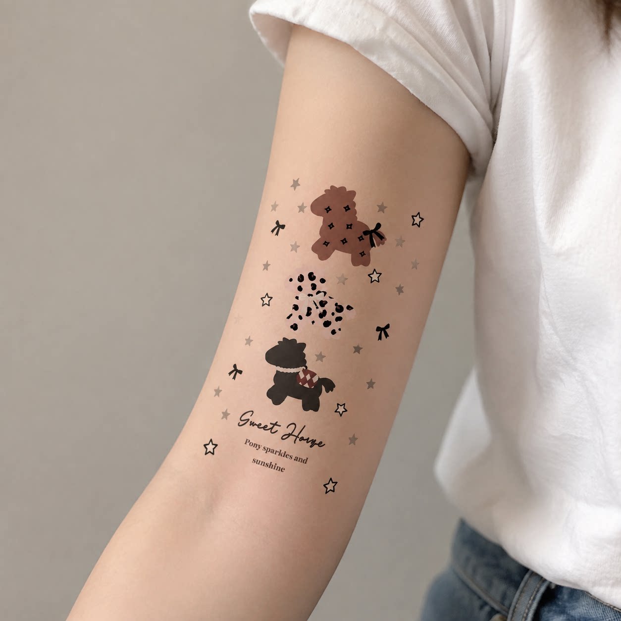 韩系甜酷小马纹身贴 豹纹星星蝴蝶结少女上臂防水贴纸