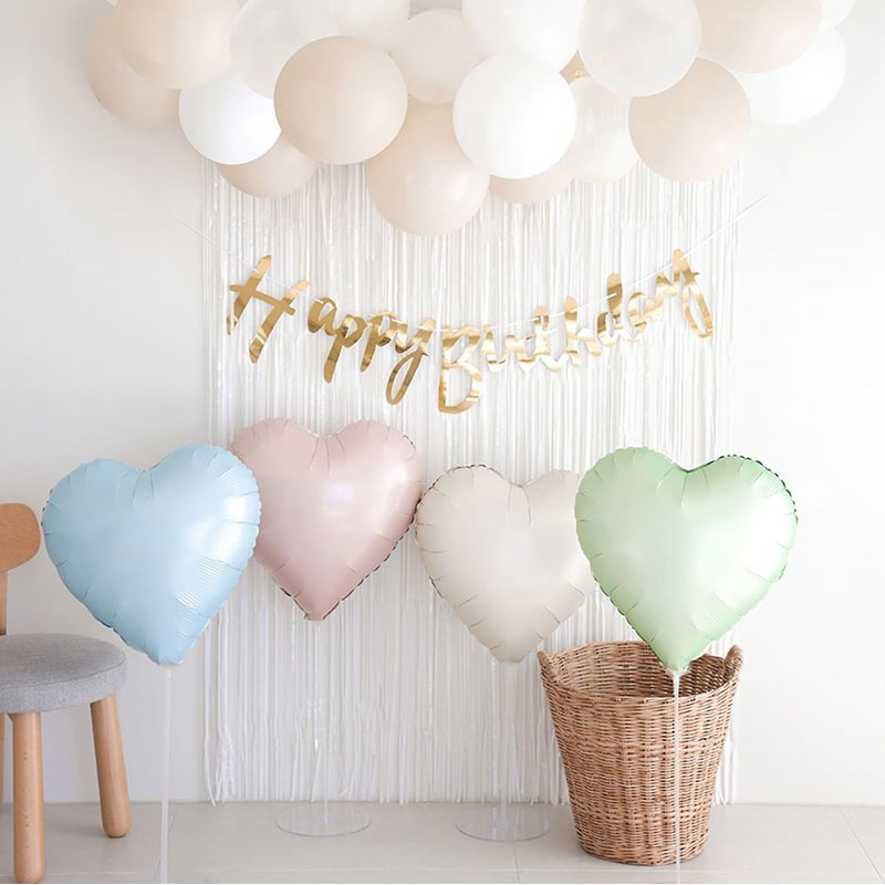 18寸哑光爱心磨砂五角星生日装饰场景布置金属色铬色铝膜铝箔气球