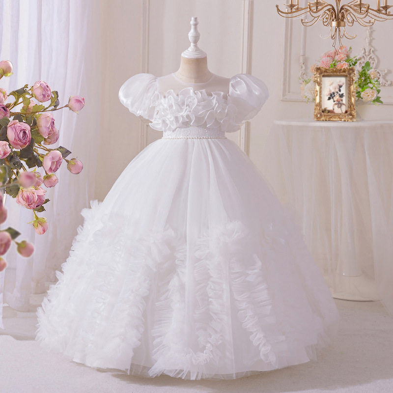 女童晚礼服长款纱裙花童婚纱生日宴会钢琴演奏甜美优雅公主裙长裙